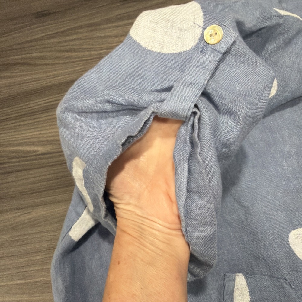 Made In Italy 100% Linen Blue Polka Dot Tunic Top Blouse Lagenlook Boho Artsy - Picture 5 of 9